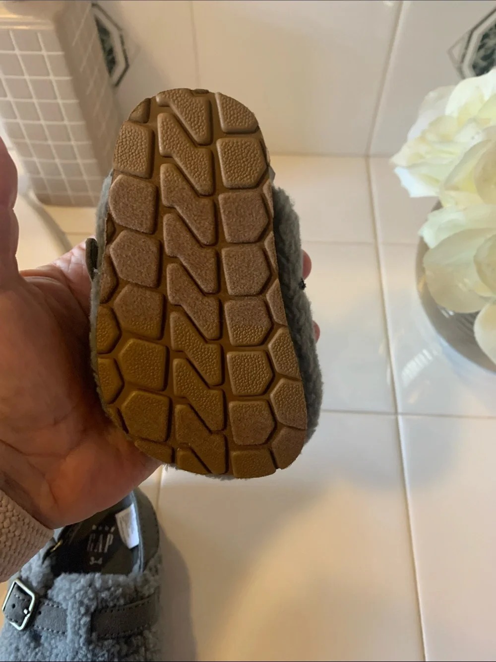 GAP Gray Sherpa Mary Jane Slippers for Baby